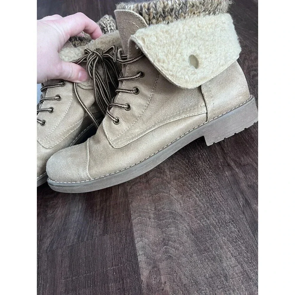 CLIFFS Womens Boots Brown Lace Suede 8.5 Outdoor Minimalist Tan Knit Ankle - Picture 5 of 6